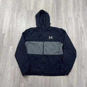 Under Armour Sportstyle Windbreaker Jacket Men's Large Black Gray Hooded Zip